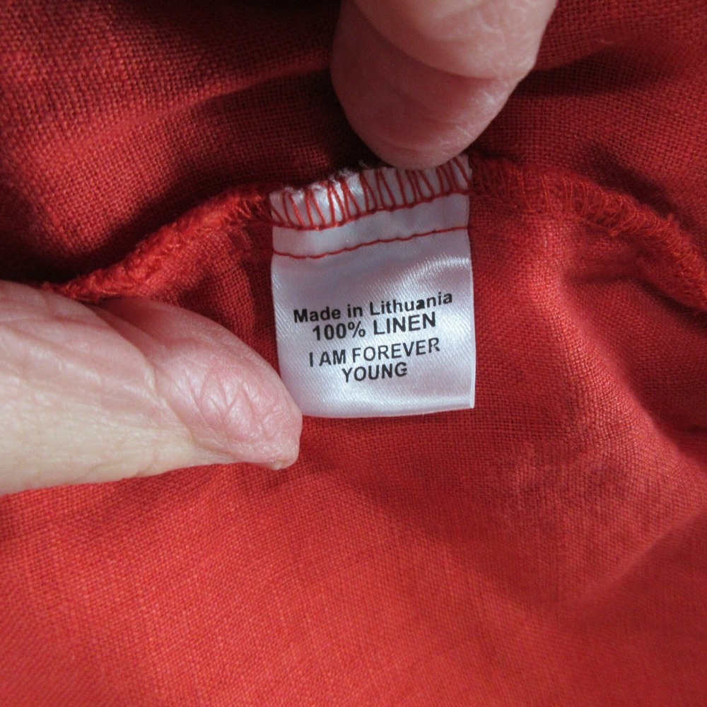 FLAX Designs Pants 3G LInen Red Pedal Pusher Elastic Waistband With Pockets New - Picture 15 of 16